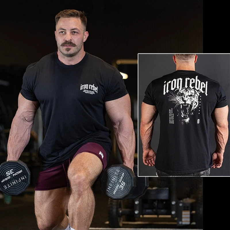 2026 GYM IR Fitness Short Sleeve Cuff Sports Stretch Sweat-absorbing Loose Hem Breathable American Muscular T-shirt Top