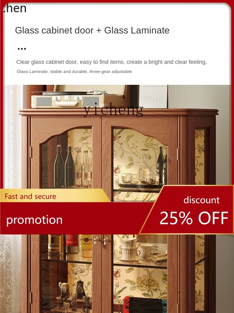 

ZML Retro Solid Wood Side Cabinet Solid Wood Wine Cabinet Simple Locker