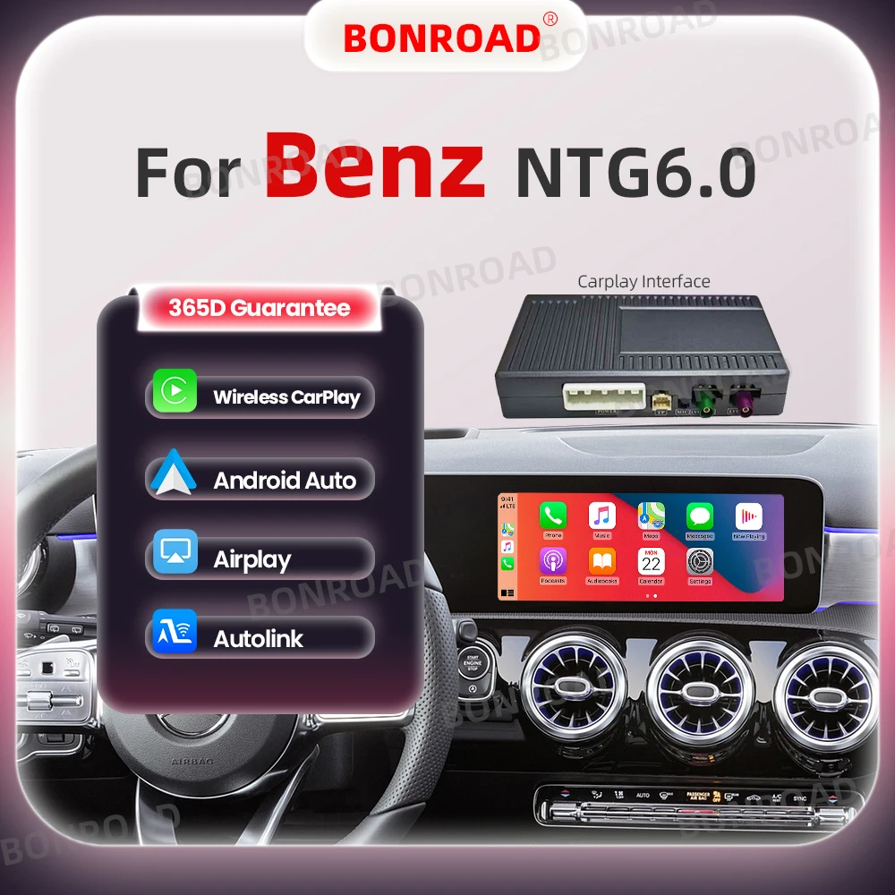 BONROAD Modulo di interfaccia wireless CarPlay Android Auto per Mercedes Benz Classe A B C E CLS CLA GLA GLB NTG6.0 2019-2023 con adattatore Mirror Link Bluetooth