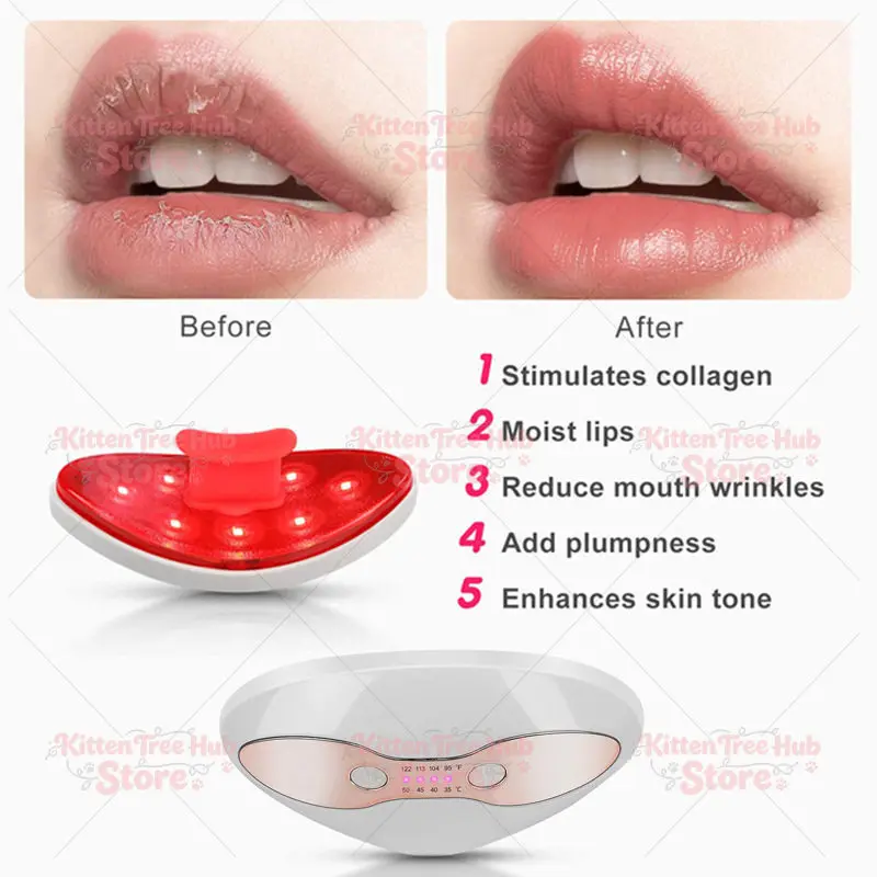 LED Heated Lip Plumper Portable Lip Care Device with Red Light Therapy for Fuller, Hydrated Lips