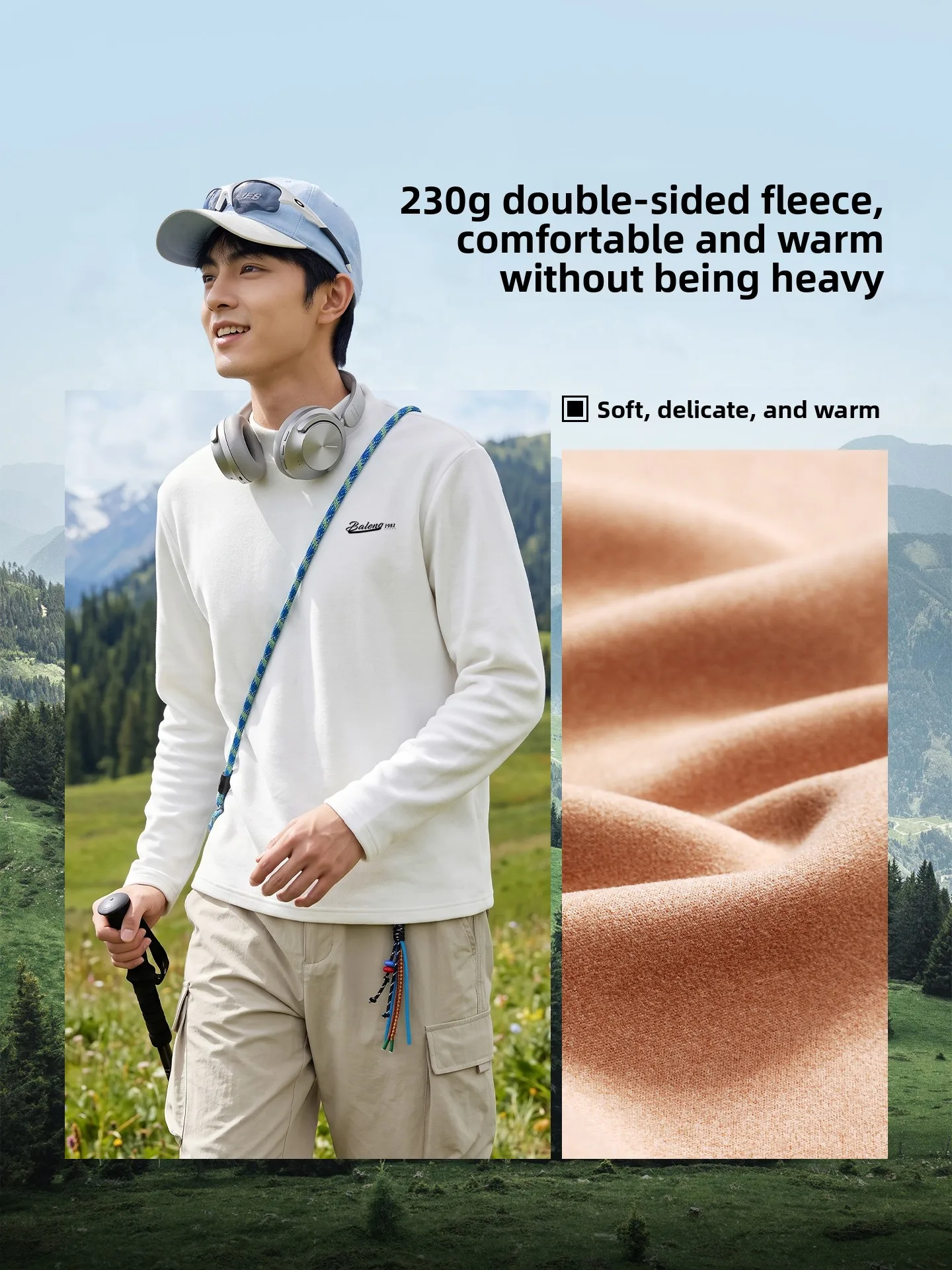 Baleno Men's Long Sleeve Thermal T-Shirt Double-Faced Fleece Warm Coffee Color Retro Style Winter New Arrival Base Shirt