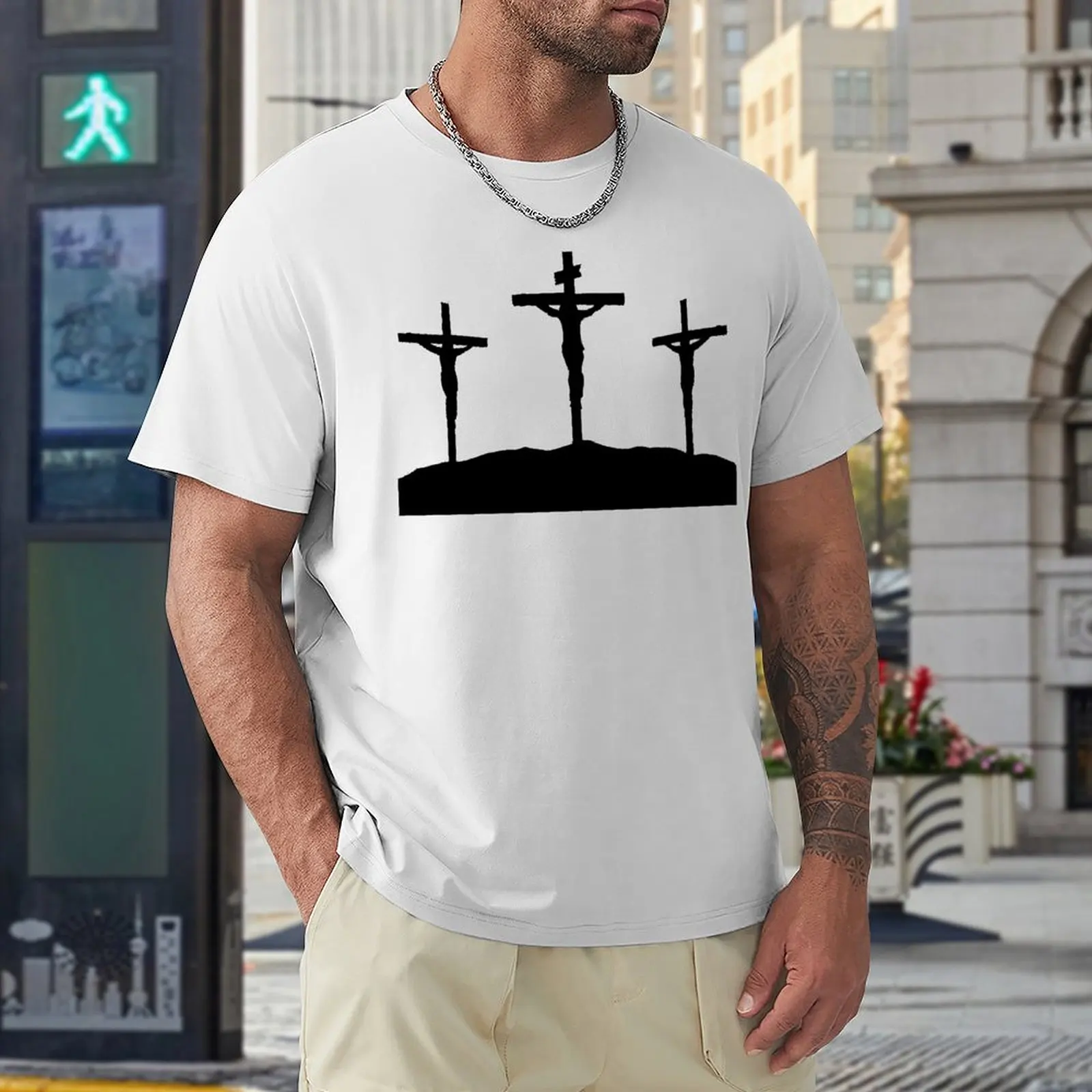 Round Neck Crucifixion at Sunset Bella Canvas Unisex Sweat T-shirt  Motion Tshirt Funny Geeky Aactivity Competition USA Size