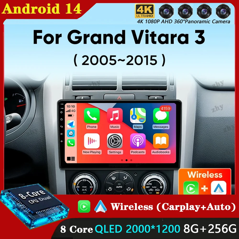 

Android 14 для Suzuki Grand Vitara 2005-2015 4G + Wi-Fi автомобильный радиоприемник мультимедийный видеоплеер стерео навигация GPS Carplay 360 камера