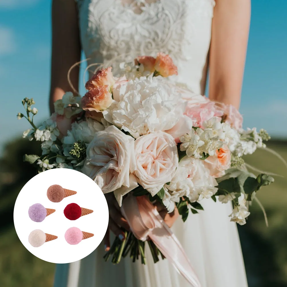 

5Pcs Wool Felt Ice Cream Simulation Ornaments for Christmas Bouquet Decoration DIY Craft Supplies Wreath Adornment