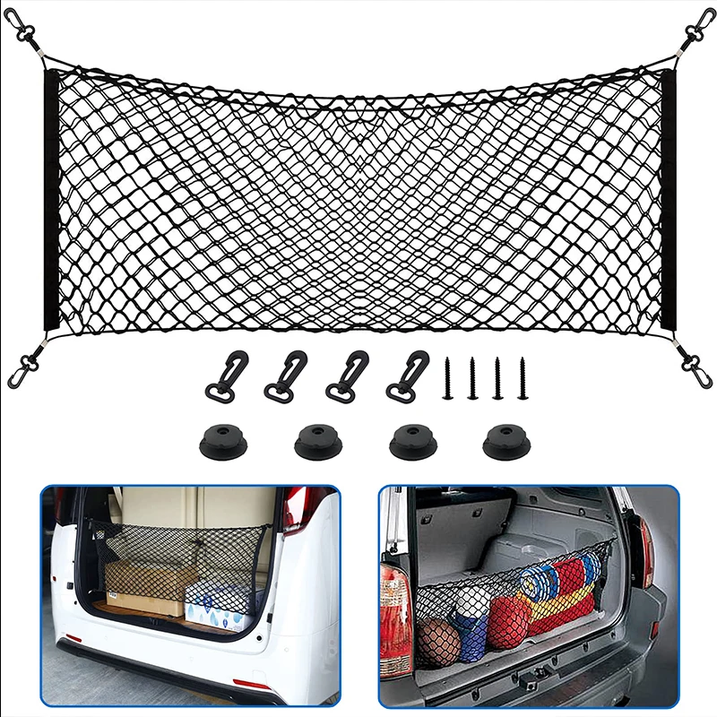 90x40 CM/60x110 CM Net Holder Universal Car Trunk Rear Storage Cargo Luggage Nylon Elastic Mesh  With 4 Plastic Hooks Pockets