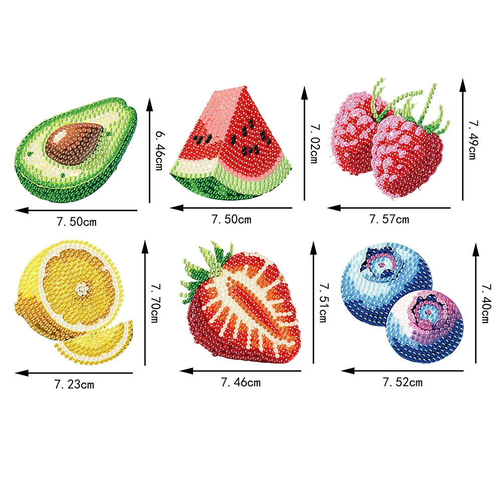 

6Pcs 2D/Flat DIY Fruits Diamond Painting Fridge Magnets Kit for Art Crafts Gift