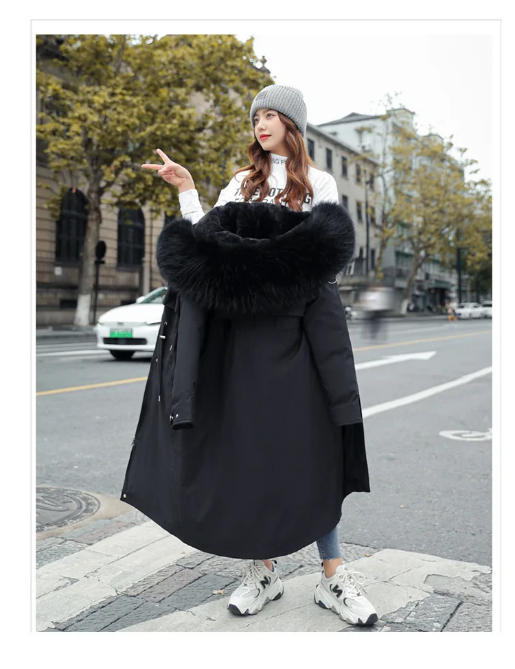 Women Hooded Parkas Coats Long Jackets Solid Detachable Big Fur Lenth Collar Zipper Drawstring Slim Fit Thick Casual 2025 Winter