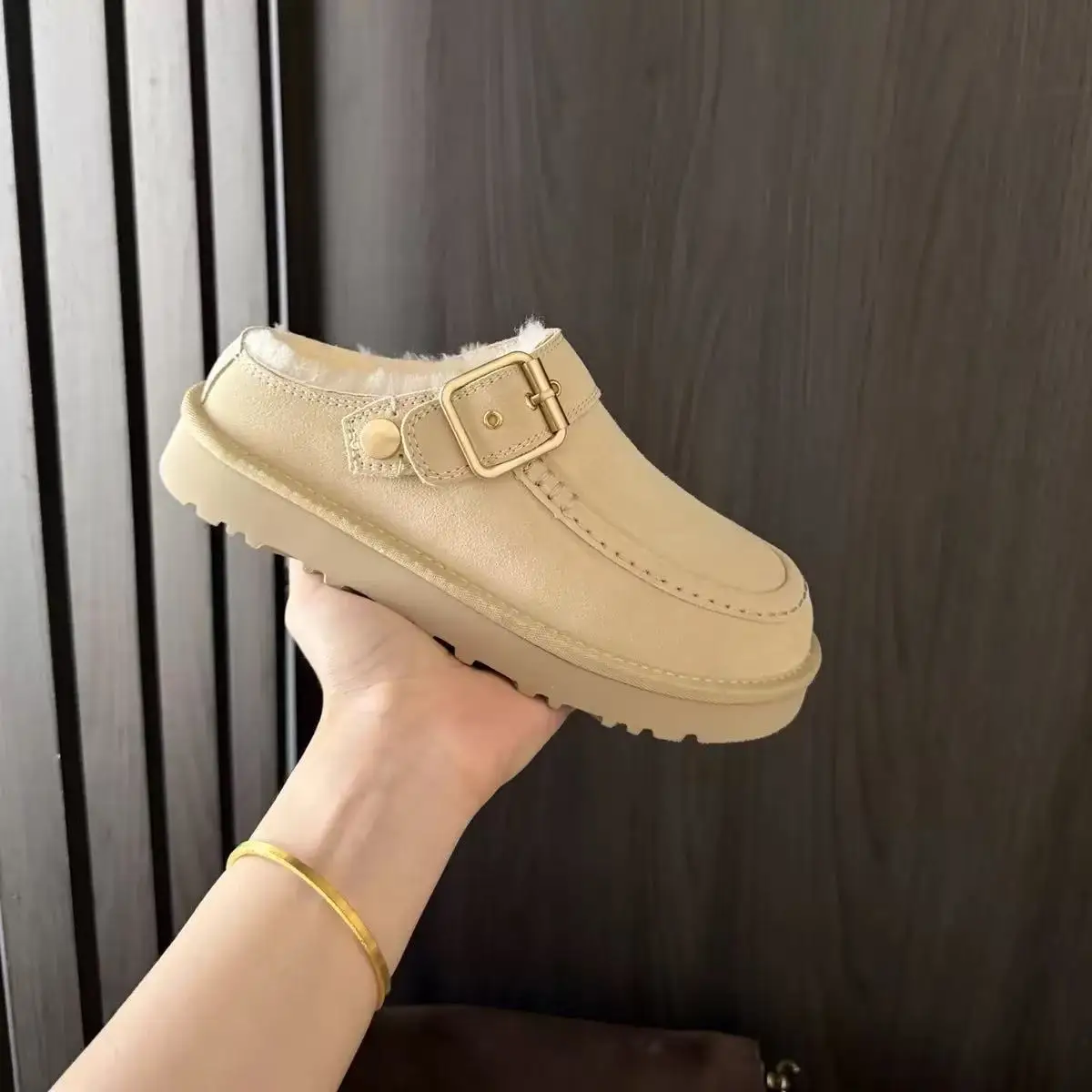 2026 Neue Winter-Hausschuhe aus Schafwolle mit integrierter, dicker Sohle für Damen, Retro-Zehenwickel-Müller-Schuhe für den Außenbereich – Detail 20