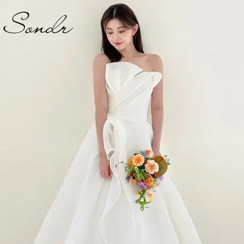 Sondr 한국 웨딩 드레스,요정 웨딩 드레스 한국어 실크 Organza 신부 가운 코르셋 리셉션 드레스 웨딩 스냅 드레스 파티 드레스