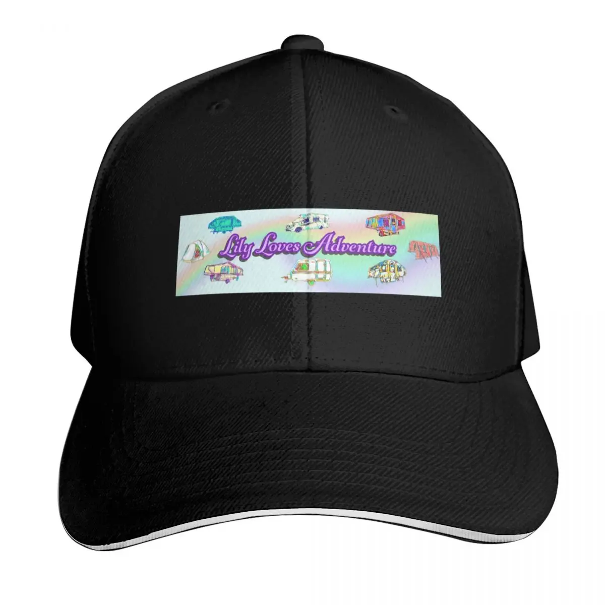 Lily Loves Adventure with Caravan Rainbow Design Baseball Cap Vintage Retro Embroidered Lightweight Packable Gift for Him Her