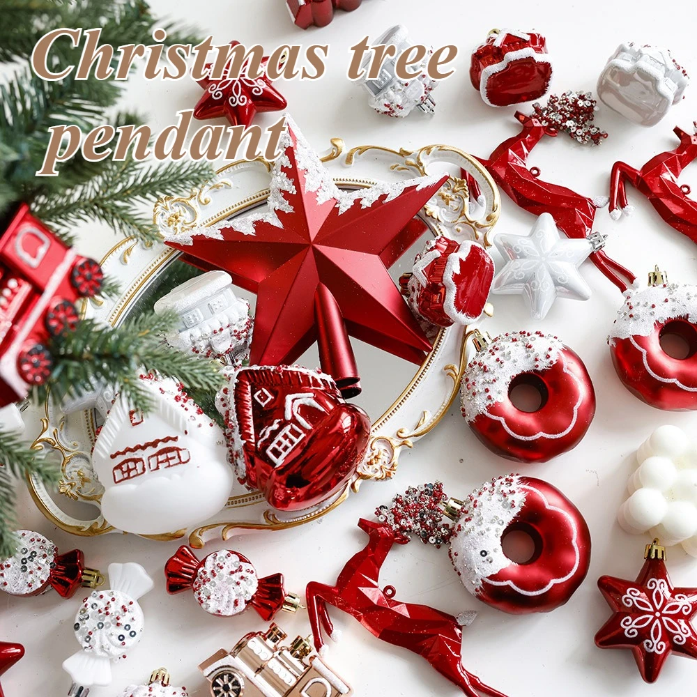 

Christmas Pendants Red and White Plastic Candies Snowflakes Christmas Tree Hanging Decorations Christmas Atmosphere Decorations