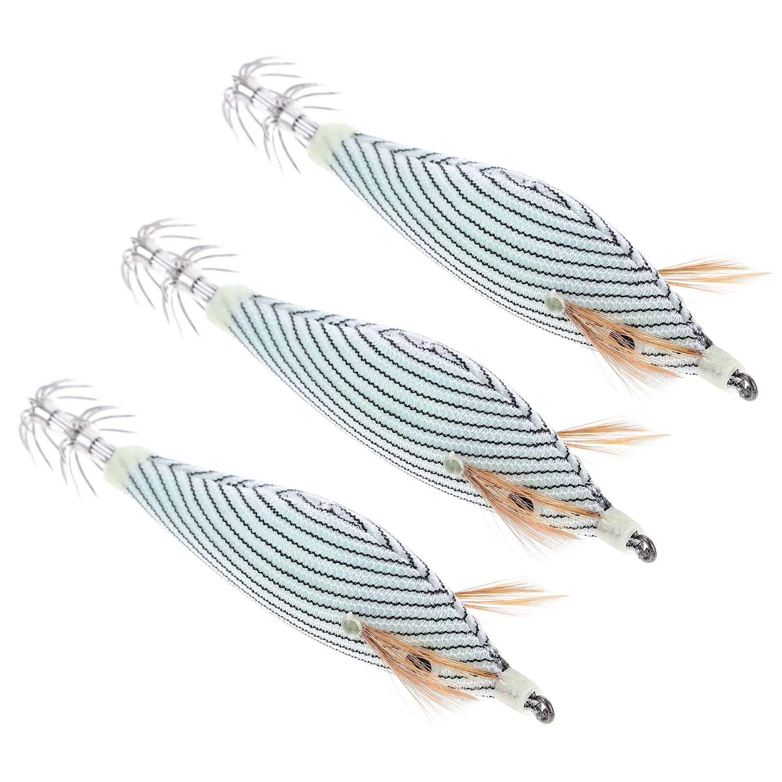 

3 Pcs Luminous Squid Fishing Bait Night Shaped Spinner Baits Round Belly Lures Eco Material Vivid Design Metal Hook