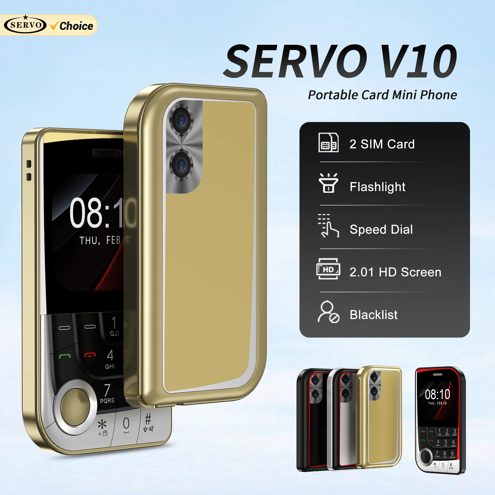 SERVO V10 Pocket Mobile Phone 2 SIM Standby Speed Dial Magic Voice FM Radio Blacklist MP4 Player Torch 2G GSM Button Cellphones