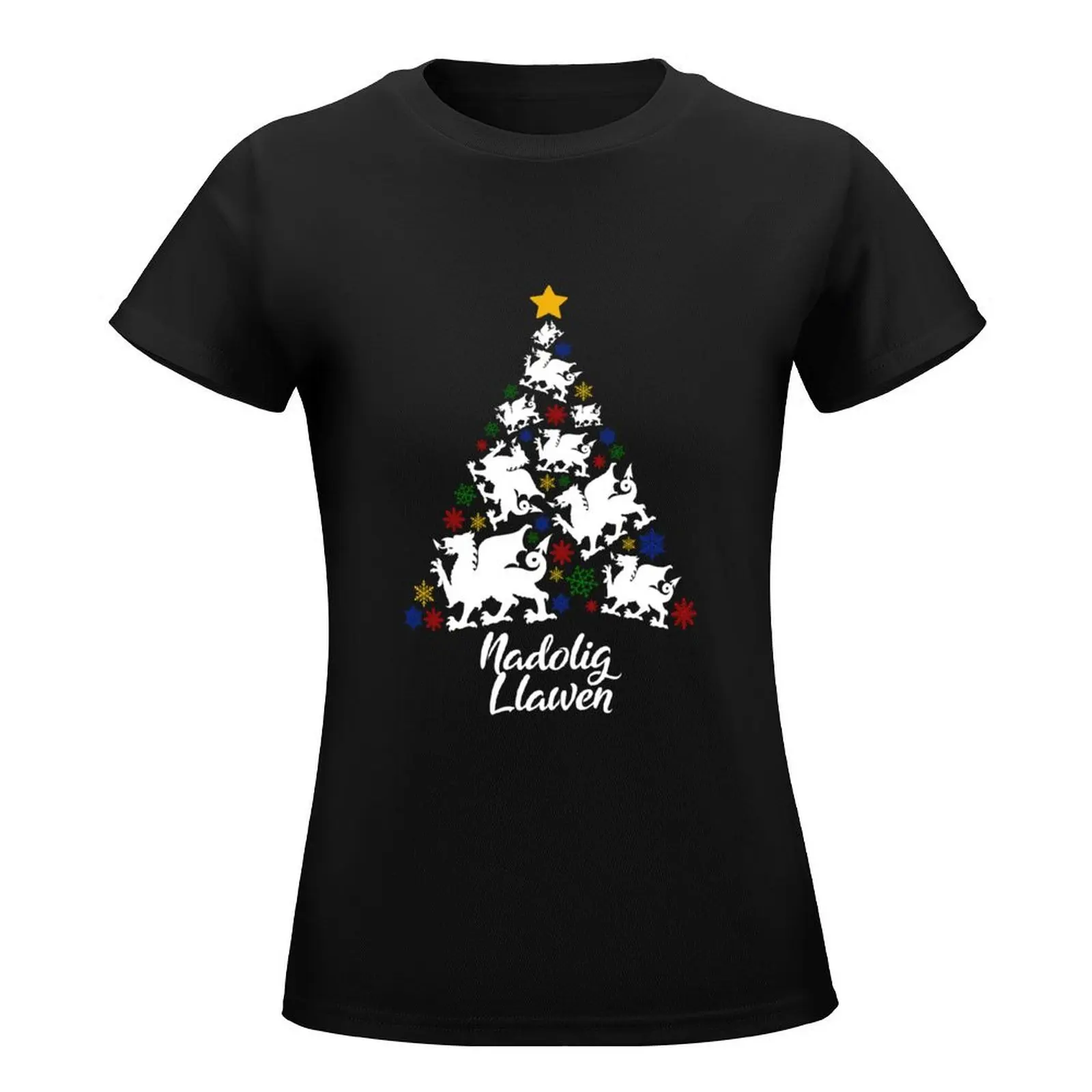 Nadolig Llawen Welsh Dragon Christmas Tree Costume T-Shirt cute tops shirts graphic tees summer clothes woman t shirt