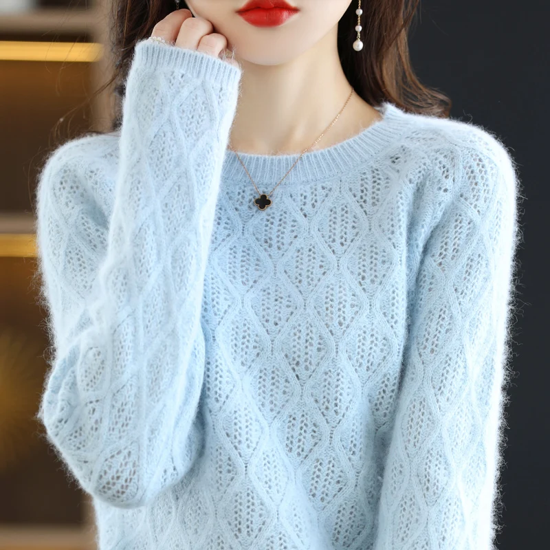 Autumn and Winter 2022 New Women\'s Sweater 100% Mink Cashmere O-Neck Knitted Pullover Korean Fashion Soft Women\'s Top