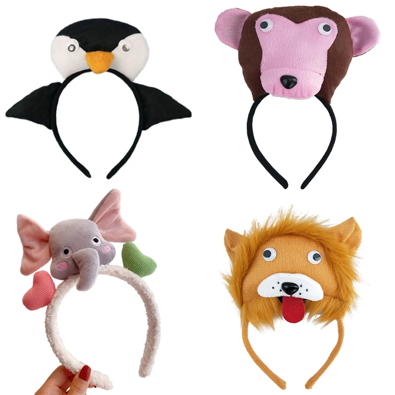 Cartoon Animal Headband Halloween Festival Performance Props Headband Little Penguin Lion Monkey Fish Headbands Hair Accessories