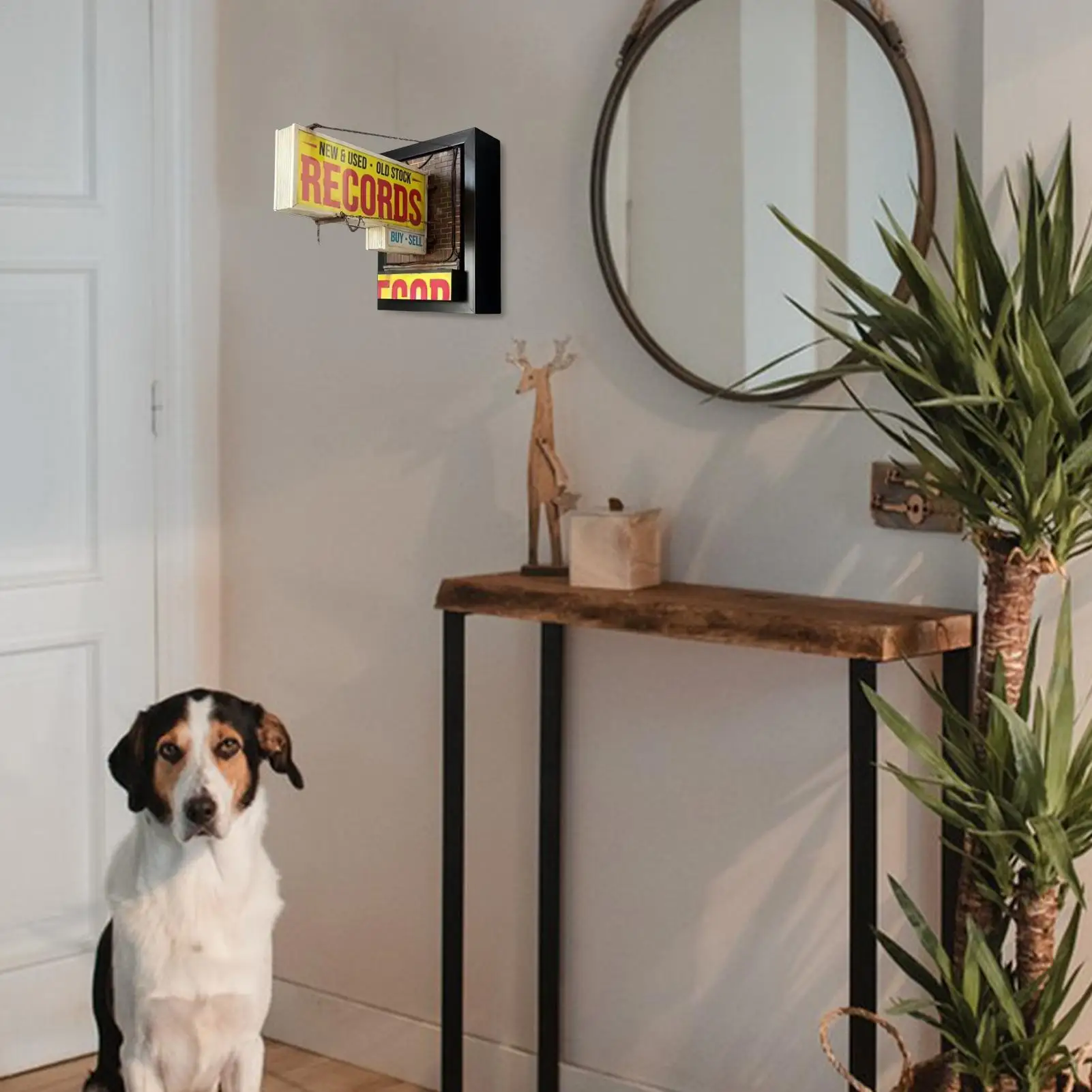 خمر سجل مخزن الجدار ضوء جدار ديكور العتيقة متجر Lightbox رائعة أنيقة تسجيل لاعب الإضاءة لغرفة النوم #2