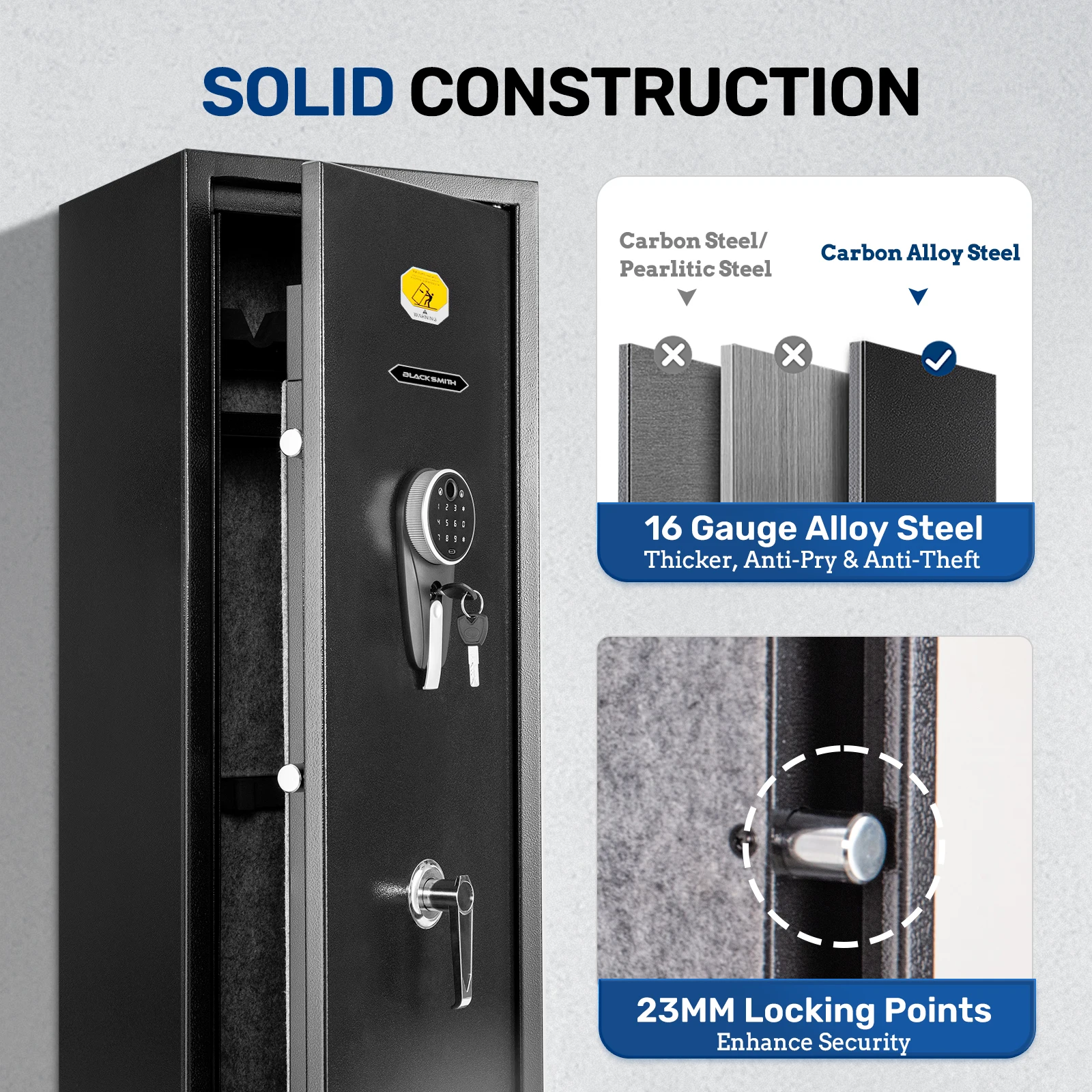 BlackSmith Biometric 6 Gun Safe for Home Office Rifles and Pistols Large Gun Cabinet Fingerprint Quick Access Rifle Safe