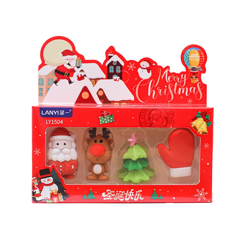 Kerst Gummen Cadeauset Studenten Briefpapier Schoolbenodigdheden Leuke Cartoon Gummen Geschenken