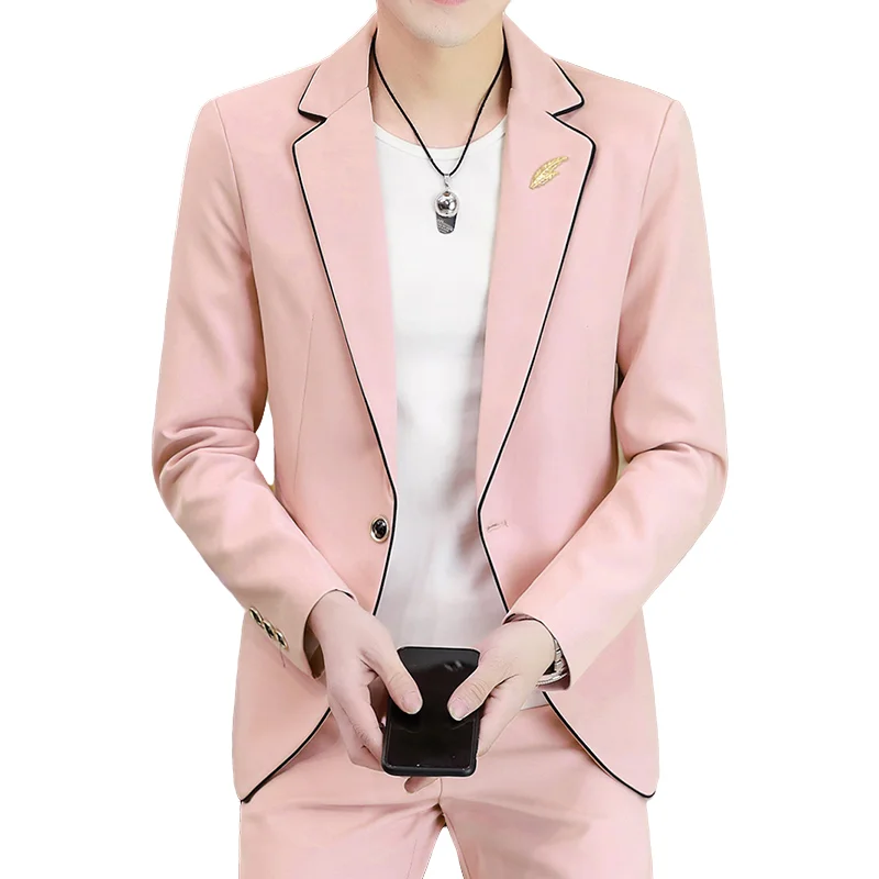 

Модный мужской костюм-двойка Модный приталенный деловой повседневный костюм [куртка + брюки] Удобный комплект костюма на одной пуговице