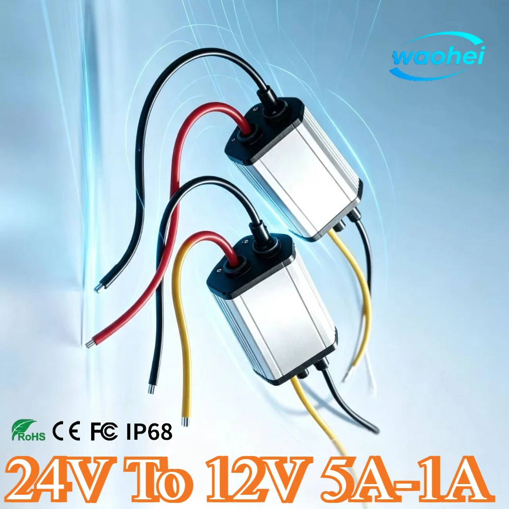 DC 24V To 12V 5A 60W Buck Transformer Step Down Voltage Converter Regulator Power Supply Module for Golf Cart Truck Waterproof