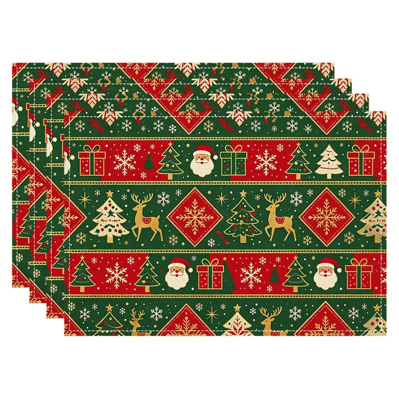VIKAMA Santa Claus Elk Christmas Meal Mat, Waterproof Insulated Table Mat for Holiday Party Decor