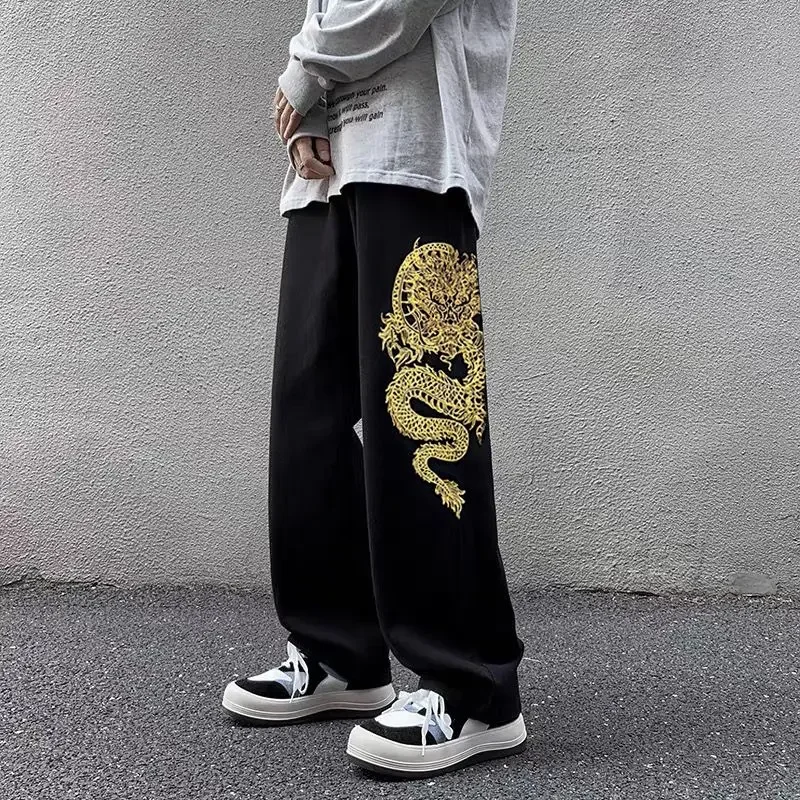 

Y2k High Street New Style Dragon Pattern Embroidery Baggy Jeans Retro Hip Hop Casual High Waisted Jeans Men and Women Streetwear