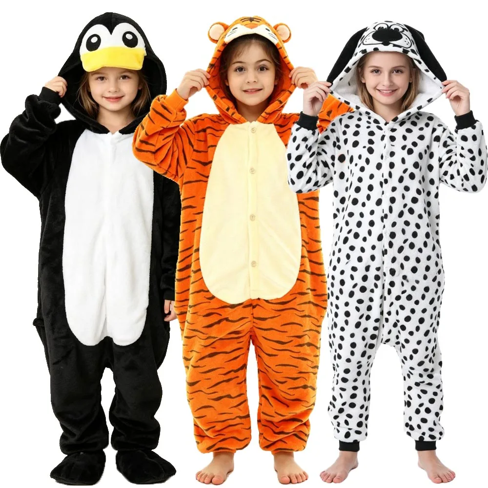 Girls Pajamas Winter One Pieced Sets Pink White Kigurumi Cow Unicorn Frog Cute Boys Pjs Kids Pijamas for 3 4 6 8 10 11 12 Years
