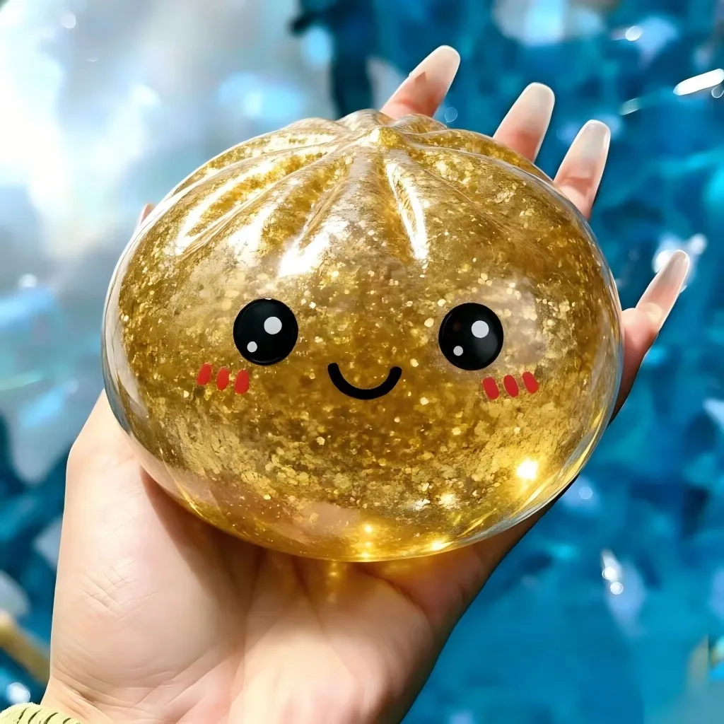 Glitter Halloween Ghost Dumpling Squishy, Slow Rebound Decompression Toy with Steamer, Shark Bun Squishy Gift