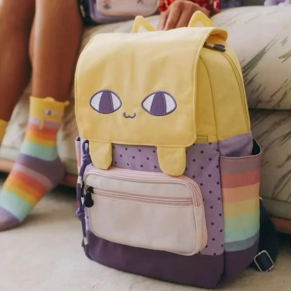 Cute Kawaii Cartoon Yellow Cat Backpack for Girls Ins Cartoon School Bag Lightweight Rucksack Daily Travel Laptop Backpack Purse