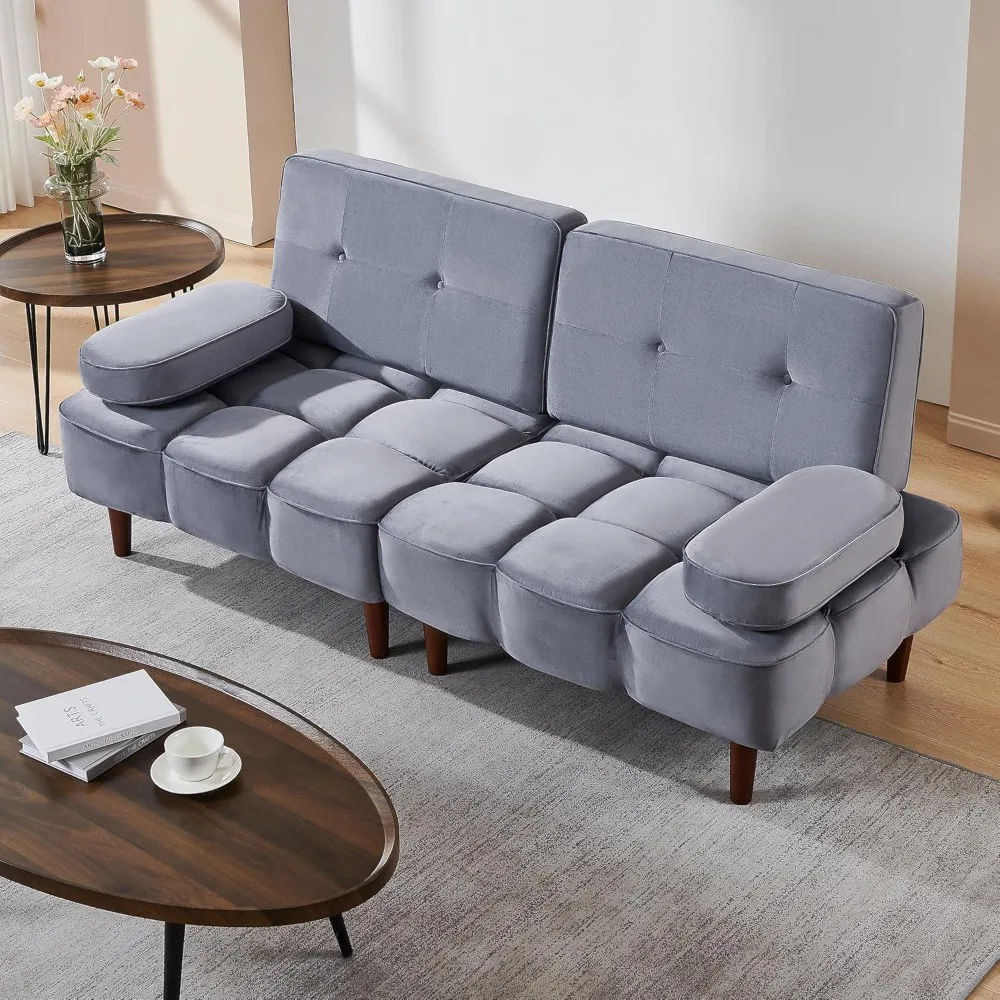 

76 Inch Sofa Bed with Removable Armrest, 2 Seater Loveseat Sofa Futon Couch, Modern Living Room Sofa, Small Sleeper Sofa