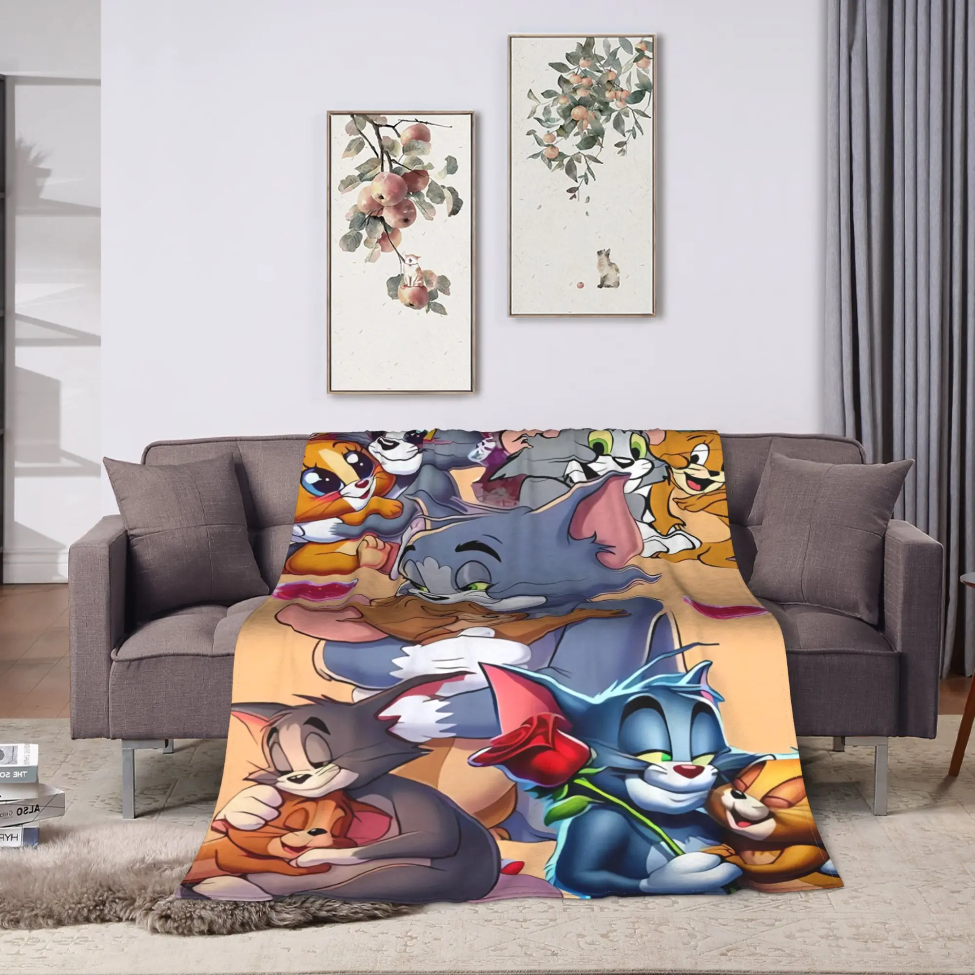 Soft Warm Blanket Kids Adult Airplane Travel Tom Jerry Group Fun Cute Throw Blanket  Flannel Bedspread For Living Room Bed Cover