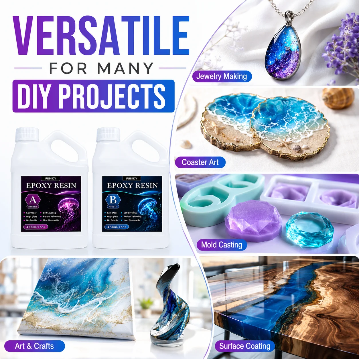 Klares Epoxidharz-Set Geeignet für DIY, 1:1 Verhältnis No-Mix-Formel für Schmuckherstellung, Tischplatten-Bastelarbeiten, Holzanwendungen, Formen – Detail 5