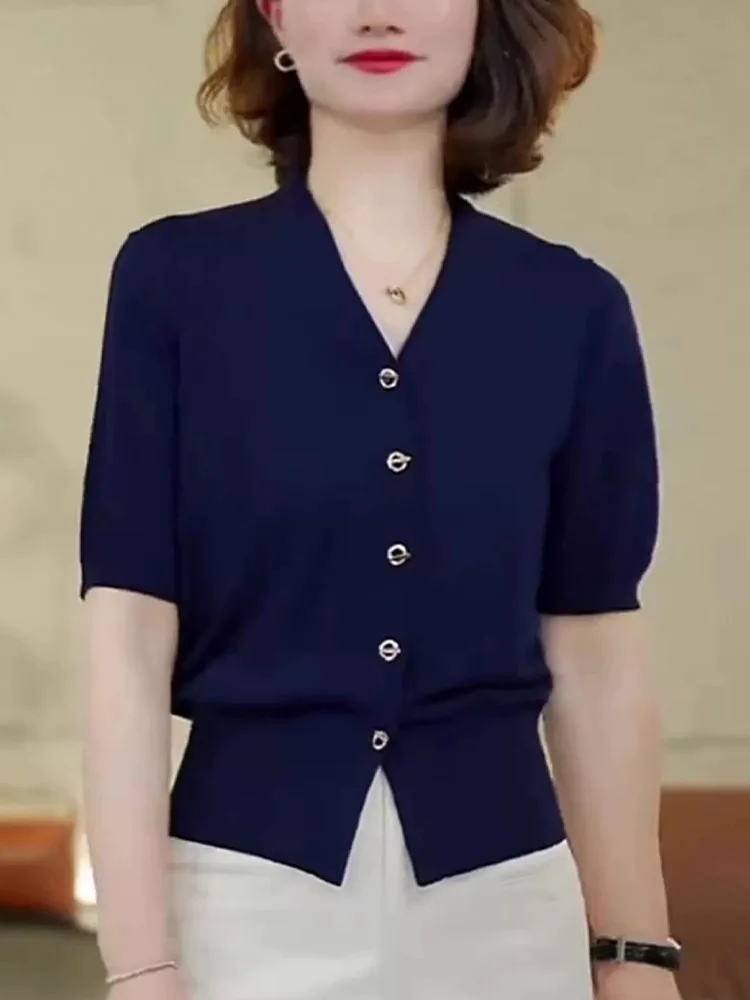 Faionable Versatile ort Sve Вязаный открытый кардиган женский Ele Slim Fit Лето на одной пуговице Уникальный специальный irt