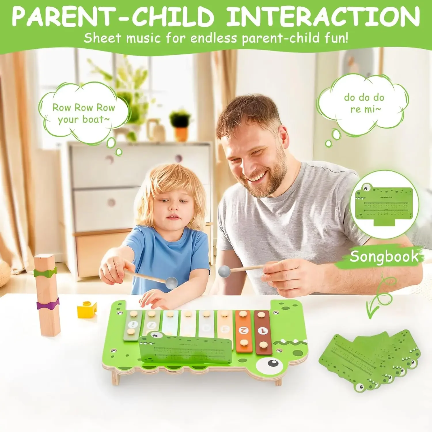 Set di strumenti musicali in legno Kit musicale con tastiera di pianoforte Xilofono Giocattoli sensoriali educativi prescolari