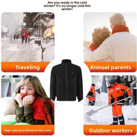 Mens Winter Heated Fleece Jacket Outdoor Smart Charging Thermal Coat 3 Gear Temperature Adjustable Jacket for Skiing Cycling