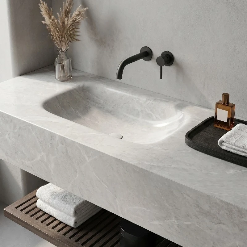 Rock slab hot bending integrated wash basin Household small apartment hot pressing basin Seamless splicing wall-mounted basin