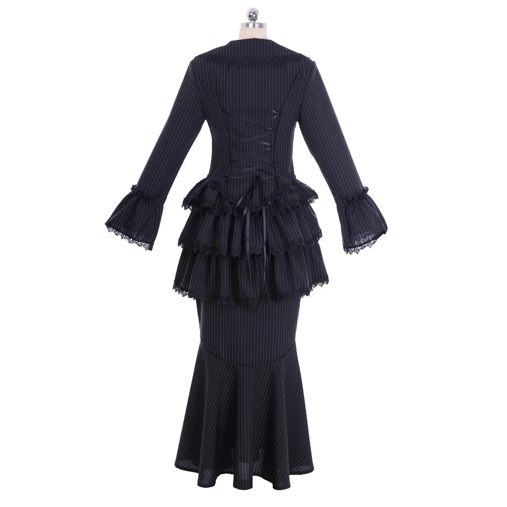 

Black Victorian Striped Gothic Evening Dress Style Women Anne Boleyn Dresss Beautiful Long Dress Ball Gown