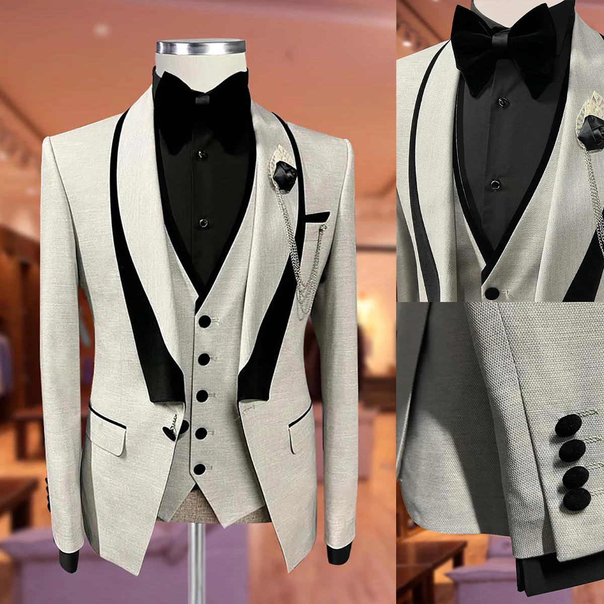 Fatos de casamento de um botão masculino, smoking, slim fit, roupa de noivo, negócio, 2 peças, jaqueta, colete, masculino, novo, 2022