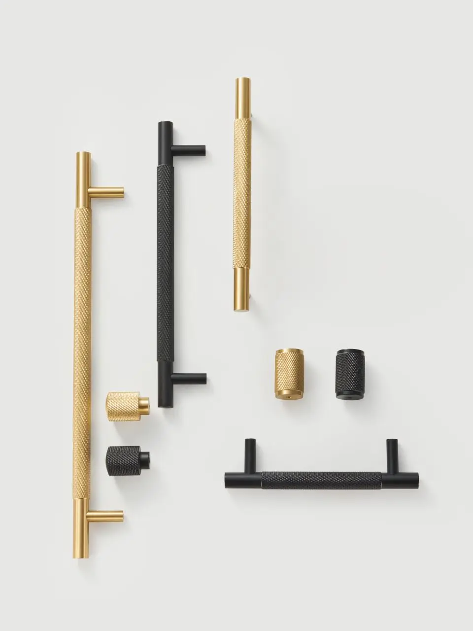 Nurlin Brass Diamond-cut Cross Knurl Pattern Gold Black Kitchen Cabinet Handles Wardrobe Pull T-bar Knobs 500mm Long Available