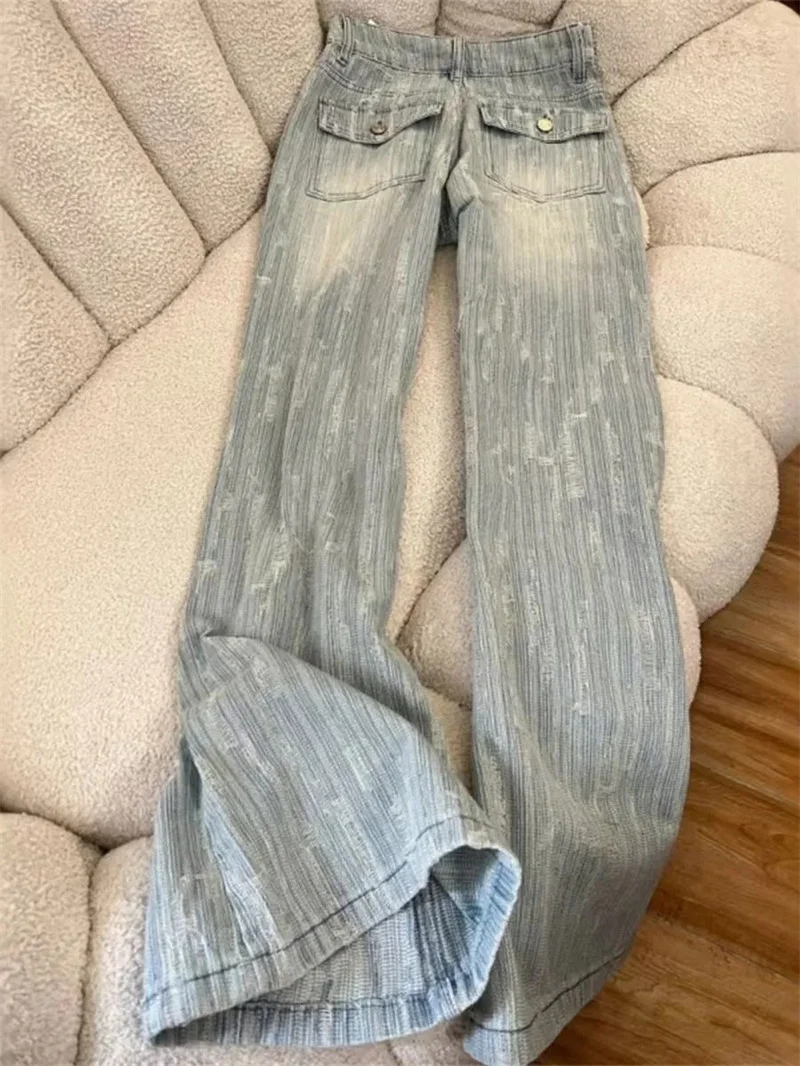 

Light Colored Textured Jacquard Micro Flared Jeans for Women in Spring Summer 2025 Without leg Sticking Slimming Design Pants WF