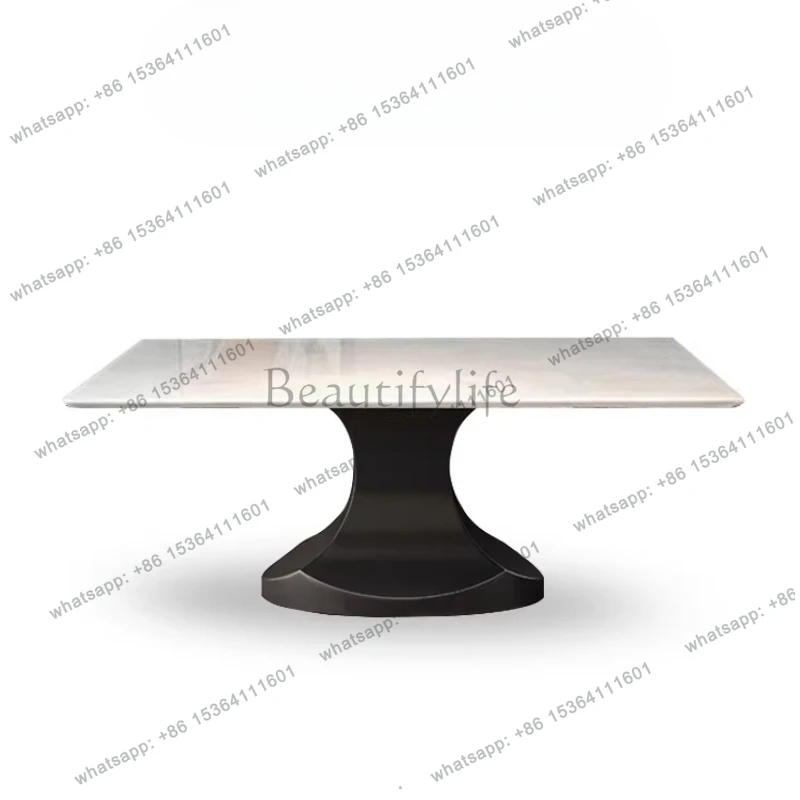 Cream wind pure natural marble dining table rectangular Kari ice jade luxury stone dining table modern and simple