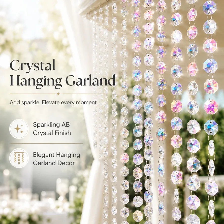 0.5‑5M K9 Octagonal Crystal Garland Strand Transparent Suspended Beads DIY Craft Parts for Wedding Table Party Decoration
