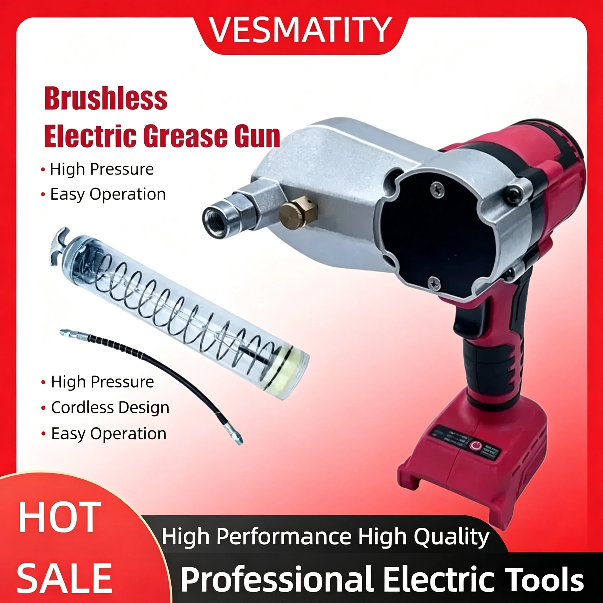 Cordless Electric Grease Gun High Pressure Lubricating Oil Injector Machine Grease Guns Fit Milwaukee  Battery
