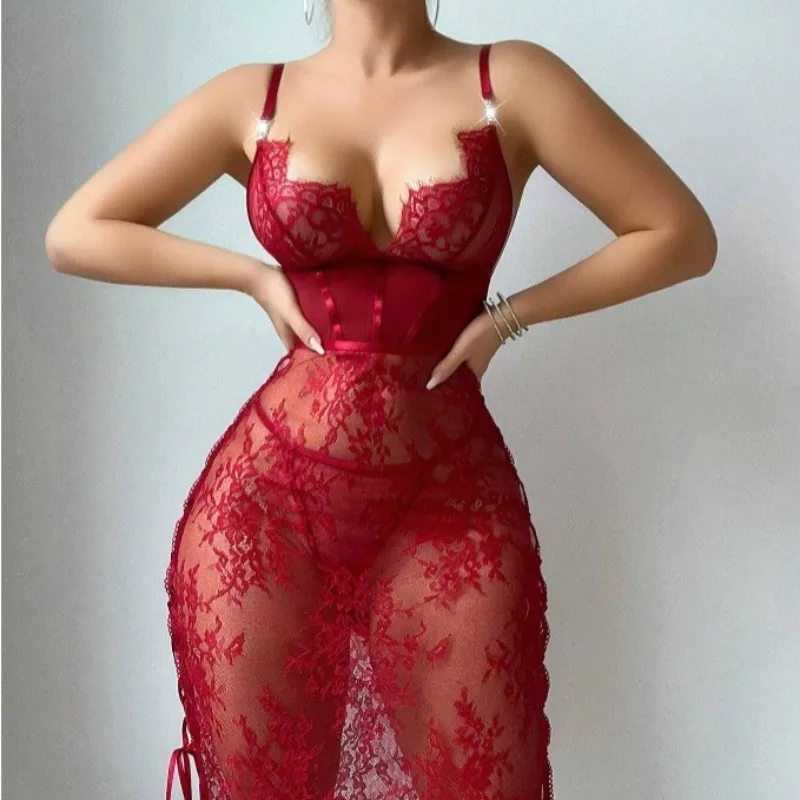 

Toucheart сексуальное кружевное сплошное цветное интересное облегающее платье тонкий с открытой спиной и вышивкой прозрачное женское нижнее белье сексуальный комплект