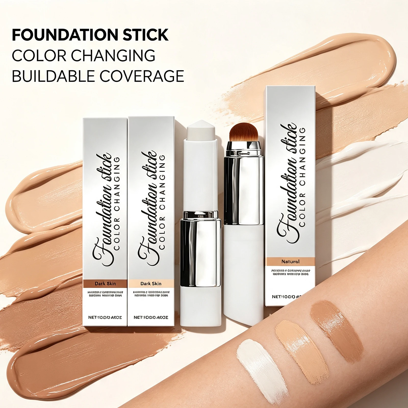 2 In 1 Color Changing Foundation Stick Lightweight Hydrating Concealer Long Wear Cover Blemishes Minimize Pores Fine Lines Cream