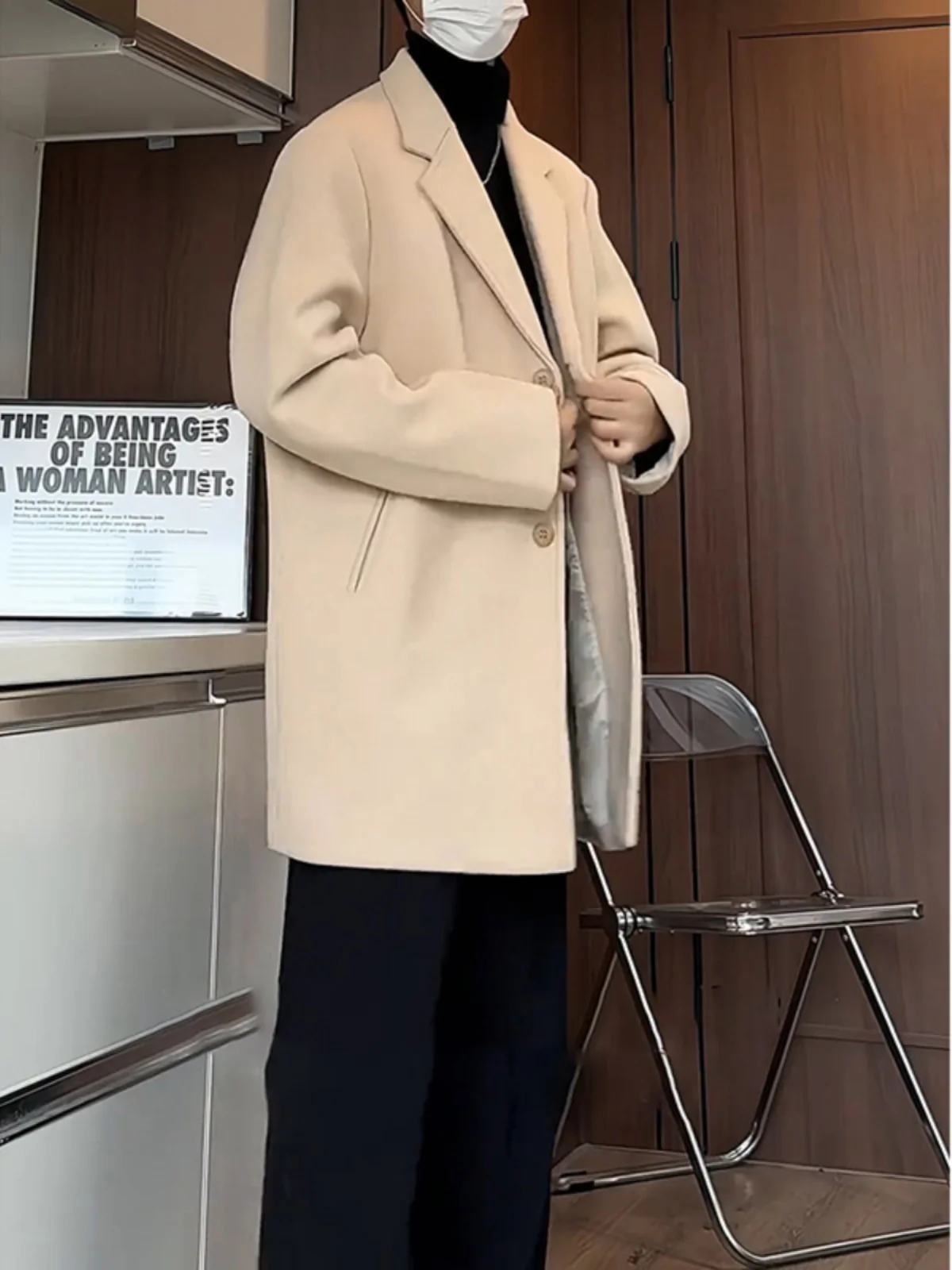 

Мужское шерстяное пальто цвета хаки в корейском стиле, осенне-зимнее, модное, брендовое, премиум-класса, легкое, в стиле Maturi Wind