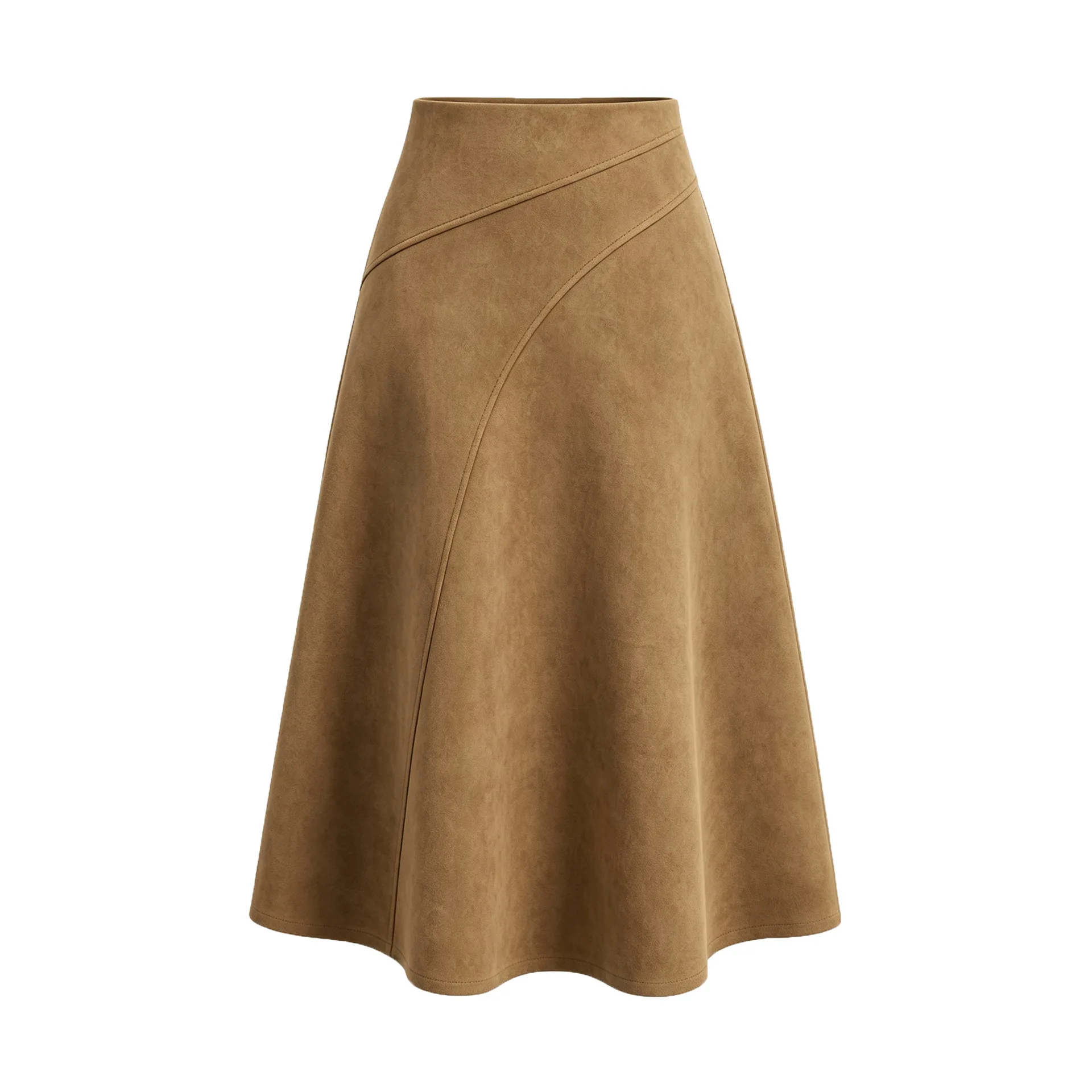 Autumn and Winter Women's Suede Splicing High Waist Elastic Zipper A Word Medium and Long Skirt