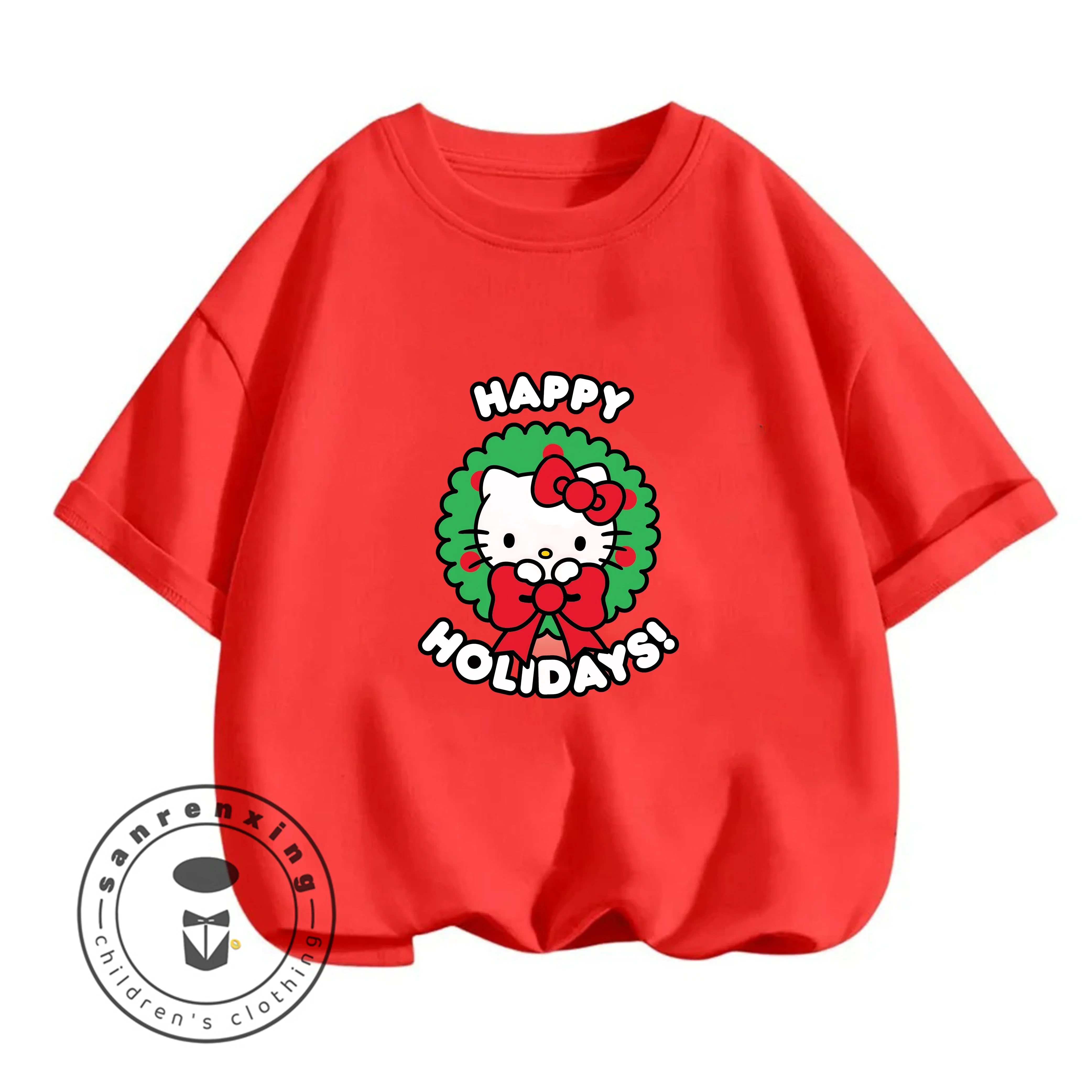 

Hello Kitty 2026 Casual Crew Neck Tshirt 3-14Y Boys Girls Summer Cute Kawaii Cartoon Street Hot Fashion Outdoor Casual