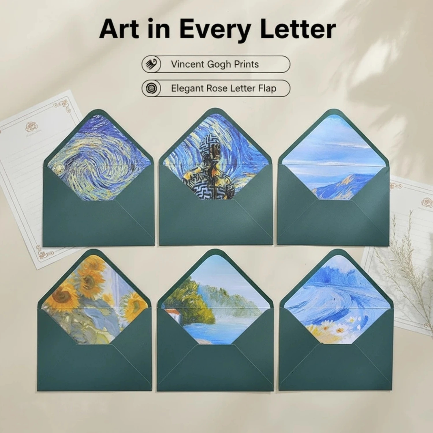 

20 Pack Oil Painting Series Stationery Set - Aesthetic Art Letter Paper Vintage Writing Paper for Holiday Love Letter Gifts